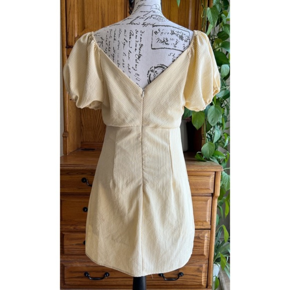 Altar'd State Yellow‎ Gingham Seersucker Puff Sleeve Mini Dress Square Neck Med - Picture 7 of 10